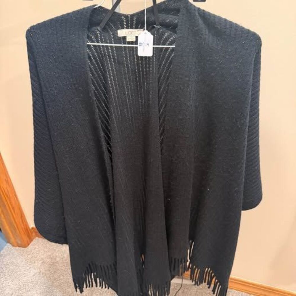 LOFT Black Fringe Poncho Cardigan